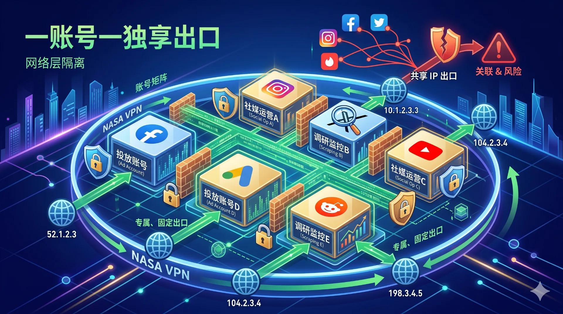 海外营销多账号管理：独享 IP 怎么做账号矩阵隔离 - NasaVPN